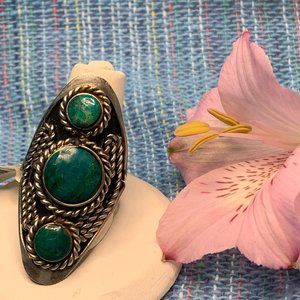 Alpaca Silver Green Stone Adjustable Ring
